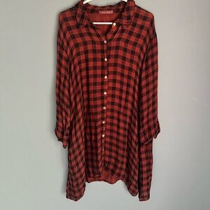 CUT LOOSE SIZE XL Plaid Check LAGENLOOK BUTTON FRONT SHIRT DRESS Fall Holiday